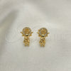 Oro Laminado Stud Earring, Gold Filled Style Divino NiÃ±o Design, with White Micro Pave, Polished, Golden Finish, 02.342.0218