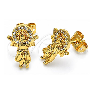 Oro Laminado Stud Earring, Gold Filled Style Divino NiÃ±o Design, with White Micro Pave, Polished, Golden Finish, 02.342.0218