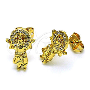 Gold Filled Ring — Stud Earring Divino NiÃ±o Design with White Micro — main product view — SKU 150687 | Oro Laminado anillo — Stud Earring Divino NiÃ±o diseño with blanco Micro — SKU 150687