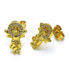 Oro Laminado Stud Earring, Gold Filled Style Divino NiÃ±o Design, with White Micro Pave, Polished, Golden Finish, 02.342.0218