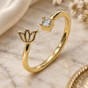 Oro Laminado Multi Stone Ring, Gold Filled Style Flower Design, with White Cubic Zirconia, Polished, Golden Finish, 01.284.0075 (One size fits all)