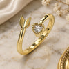 Oro Laminado Multi Stone Ring, Gold Filled Style Heart Design, with White Cubic Zirconia, Polished, Golden Finish, 01.284.0077 (One size fits all)