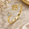 Oro Laminado Multi Stone Ring, Gold Filled Style Four-leaf Clover Design, with White Cubic Zirconia, Polished, Golden Finish, 01.284.0079 (One size fits all)