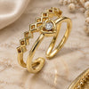 Oro Laminado Multi Stone Ring, Gold Filled Style Heart Design, with White Cubic Zirconia, Polished, Golden Finish, 01.284.0084 (One size fits all)