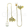 Oro Laminado Threader Earring, Gold Filled Style Elephant Design, with White and Black Micro Pave, Polished, Golden Finish, 02.210.0817.1