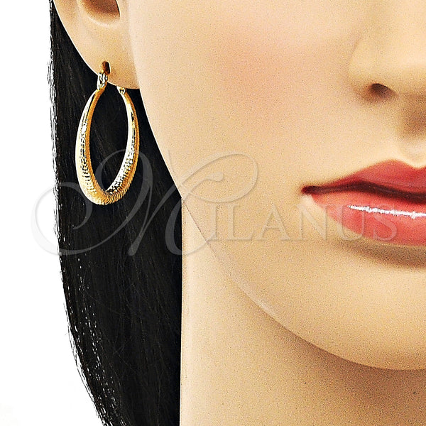Gold Filled Hoop Earrings — Medium Hoop Hollow Design Diamond Cutting 02. — alternate product view — SKU 150703 | Oro Laminado aretes de aro — Medium Hoop Hollow diseño Diamond Cutting 02. — SKU 150703