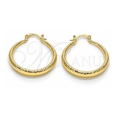 Oro Laminado Medium Hoop, Gold Filled Style Hollow Design, Diamond Cutting Finish, Golden Finish, 02.213.0439.30