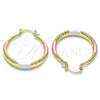 Oro Laminado Medium Hoop, Gold Filled Style Hollow Design, Diamond Cutting Finish, Tricolor, 02.213.0439.1.30