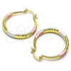 Oro Laminado Medium Hoop, Gold Filled Style Hollow Design, Diamond Cutting Finish, Tricolor, 02.213.0439.1.30