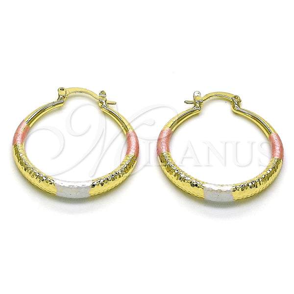 Oro Laminado Medium Hoop, Gold Filled Style Hollow Design, Diamond Cutting Finish, Tricolor, 02.213.0439.1.30