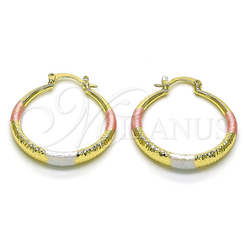 Oro Laminado Medium Hoop, Gold Filled Style Hollow Design, Diamond Cutting Finish, Tricolor, 02.213.0439.1.30