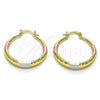 Oro Laminado Medium Hoop, Gold Filled Style Hollow Design, Diamond Cutting Finish, Tricolor, 02.213.0439.1.30