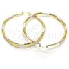 Oro Laminado Extra Large Hoop, Gold Filled Style Hollow Design, Diamond Cutting Finish, Tricolor, 02.213.0439.1.70