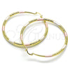 Oro Laminado Extra Large Hoop, Gold Filled Style Hollow Design, Diamond Cutting Finish, Tricolor, 02.213.0439.1.70