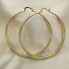Oro Laminado Extra Large Hoop, Gold Filled Style Hollow Design, Diamond Cutting Finish, Tricolor, 02.213.0439.1.70