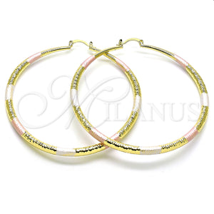 Gold Filled Hoop Earrings — Extra Large Hoop Hollow Design Diamond Cutting Tricolor — main product view — SKU 150708 | Oro Laminado aretes de aro — Extra Large Hoop Hollow diseño Diamond Cutting Tricolor — SKU 150708