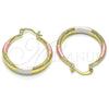 Oro Laminado Medium Hoop, Gold Filled Style Hollow Design, Diamond Cutting Finish, Tricolor, 02.213.0440.1.30