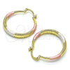 Oro Laminado Medium Hoop, Gold Filled Style Hollow Design, Diamond Cutting Finish, Tricolor, 02.213.0440.1.30
