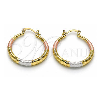 Oro Laminado Medium Hoop, Gold Filled Style Hollow Design, Diamond Cutting Finish, Tricolor, 02.213.0440.1.30