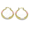 Oro Laminado Medium Hoop, Gold Filled Style Hollow Design, Diamond Cutting Finish, Tricolor, 02.213.0440.1.30