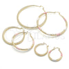 Oro Laminado Medium Hoop, Gold Filled Style Hollow Design, Diamond Cutting Finish, Tricolor, 02.213.0440.1.30