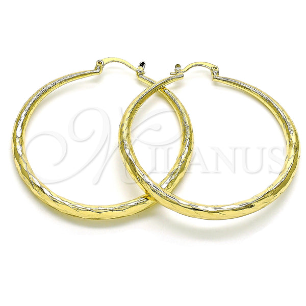 Oro Laminado Large Hoop, Gold Filled Style Hollow Design, Diamond Cutting Finish, Golden Finish, 02.213.0441.50