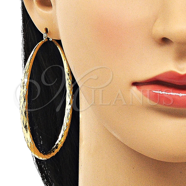 Gold Filled Hoop Earrings — Extra Large Hoop Hollow Design Diamond Cutting 02. — alternate product view — SKU 150717 | Oro Laminado aretes de aro — Extra Large Hoop Hollow diseño Diamond Cutting 02. — SKU 150717