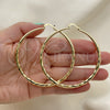 Oro Laminado Extra Large Hoop, Gold Filled Style Hollow Design, Diamond Cutting Finish, Golden Finish, 02.213.0441.70