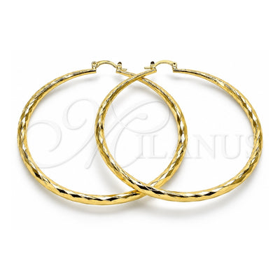 Oro Laminado Extra Large Hoop, Gold Filled Style Hollow Design, Diamond Cutting Finish, Golden Finish, 02.213.0441.70
