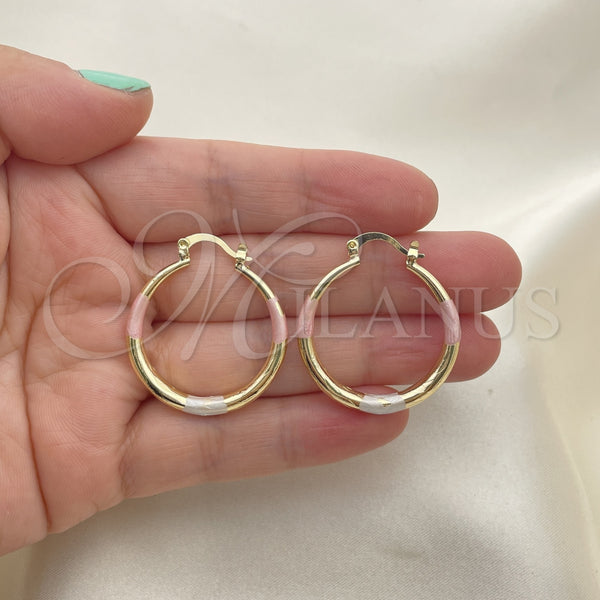 Gold Filled Hoop Earrings — Medium Hoop Hollow Design Diamond Cutting Tricolor 02. — main product view — SKU 150718 | Oro Laminado aretes de aro — Medium Hoop Hollow diseño Diamond Cutting Tricolor 02. — SKU 150718