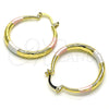 Oro Laminado Medium Hoop, Gold Filled Style Hollow Design, Diamond Cutting Finish, Tricolor, 02.213.0441.1.30