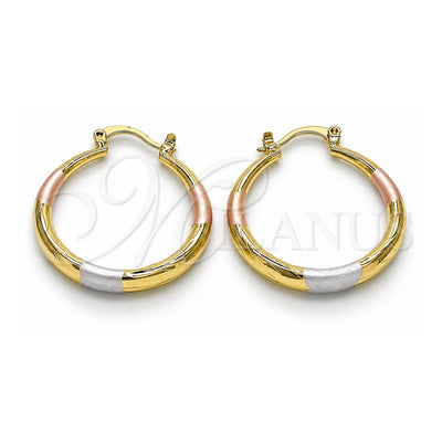 Oro Laminado Medium Hoop, Gold Filled Style Hollow Design, Diamond Cutting Finish, Tricolor, 02.213.0441.1.30