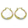Oro Laminado Medium Hoop, Gold Filled Style Hollow Design, Diamond Cutting Finish, Tricolor, 02.213.0441.1.30 for wholesale, main product view