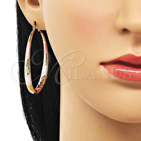 Oro Laminado Large Hoop, Gold Filled Style Hollow Design, Diamond Cutting Finish, Tricolor, 02.213.0441.1.50