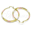 Oro Laminado Large Hoop, Gold Filled Style Hollow Design, Diamond Cutting Finish, Tricolor, 02.213.0441.1.50