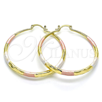 Oro Laminado Large Hoop, Gold Filled Style Hollow Design, Diamond Cutting Finish, Tricolor, 02.213.0441.1.50 for wholesale, main product view