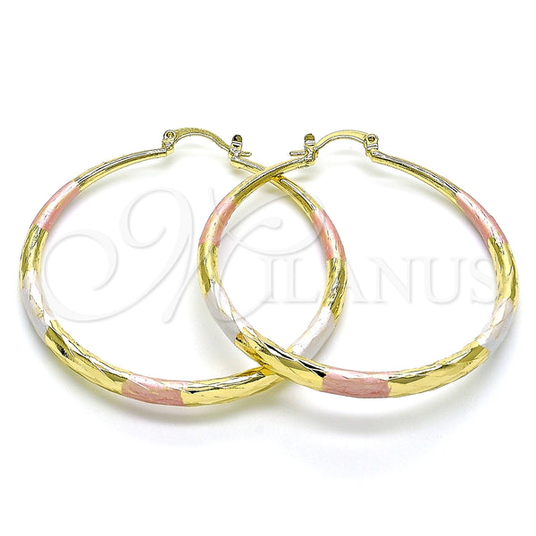 Oro Laminado Large Hoop, Gold Filled Style Hollow Design, Diamond Cutting Finish, Tricolor, 02.213.0441.1.50 for wholesale, main product view
