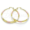 Oro Laminado Large Hoop, Gold Filled Style Hollow Design, Diamond Cutting Finish, Tricolor, 02.213.0441.1.50 for wholesale, main product view