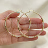 Oro Laminado Extra Large Hoop, Gold Filled Style Hollow Design, Diamond Cutting Finish, Tricolor for wholesale, additional product view 3