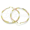 Oro Laminado Extra Large Hoop, Gold Filled Style Hollow Design, Diamond Cutting Finish, Tricolor, 02.213.0441.1.70