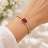 Oro Laminado Individual Bangle, Gold Filled Style with Garnet and White Cubic Zirconia, Polished, Golden Finish, 07.341.0039.1 (05 MM Thickness, One size fits all)