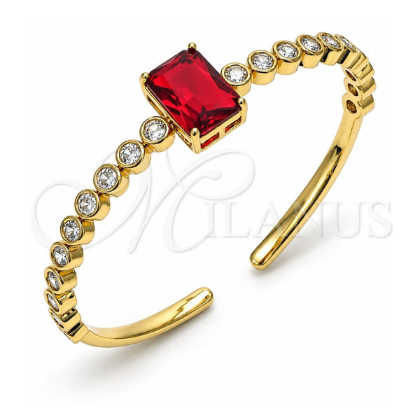 Oro Laminado Individual Bangle, Gold Filled Style with Garnet and White Cubic Zirconia, Polished, Golden Finish, 07.341.0039.1 (05 MM Thickness, One size fits all)