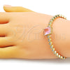Oro Laminado Individual Bangle, Gold Filled Style with Pink and White Cubic Zirconia, Polished, Golden Finish, 07.341.0039.2 (05 MM Thickness, One size fits all)