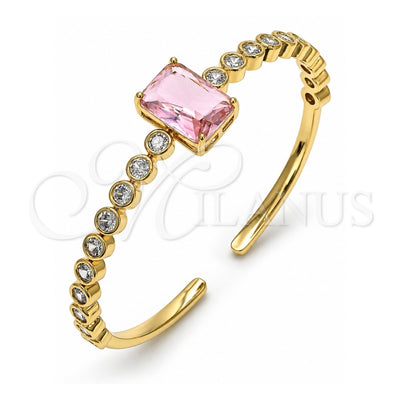Oro Laminado Individual Bangle, Gold Filled Style with Pink and White Cubic Zirconia, Polished, Golden Finish, 07.341.0039.2 (05 MM Thickness, One size fits all)