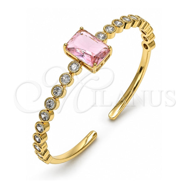 Oro Laminado Individual Bangle, Gold Filled Style with Pink and White Cubic Zirconia, Polished, Golden Finish, 07.341.0039.2 (05 MM Thickness, One size fits all)