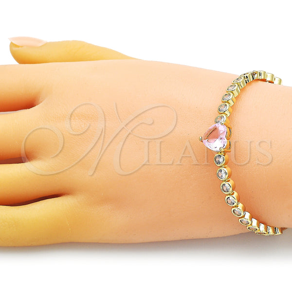 Gold Filled Jewelry — Individual Bangle Heart Design with Pink and White — alternate product view — SKU 150725 | Oro Laminado joyería — Individual Bangle corazón diseño with Pink and blanco — SKU 150725