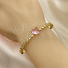 Oro Laminado Individual Bangle, Gold Filled Style Heart Design, with Pink and White Cubic Zirconia, Polished, Golden Finish, 07.341.0040.1 (05 MM Thickness, One size fits all)