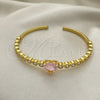 Oro Laminado Individual Bangle, Gold Filled Style Heart Design, with Pink and White Cubic Zirconia, Polished, Golden Finish, 07.341.0040.1 (05 MM Thickness, One size fits all)