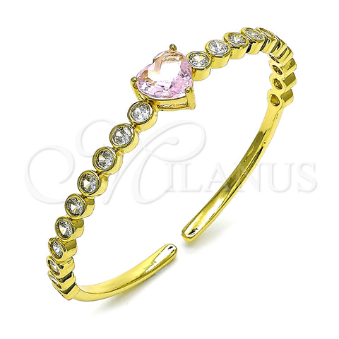 Oro Laminado Individual Bangle, Gold Filled Style Heart Design, with Pink and White Cubic Zirconia, Polished, Golden Finish, 07.341.0040.1 (05 MM Thickness, One size fits all)