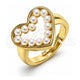 Oro Laminado Multi Stone Ring, Gold Filled Style Heart Design, with Ivory Pearl, Polished, Golden Finish, 01.341.0089 (One size fits all)